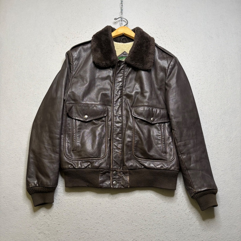 Hill & Archer Flight Jacket Men 40 Brown Leather G-1 Bomber Faux Fur Vintage 80s
